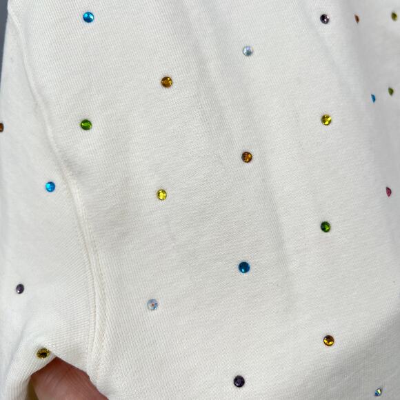 TEREZ Gems Chili Cardigan Sweatshirt Womens Medium Cream Rainbow Rhinestone NWT - Picture 14 of 16